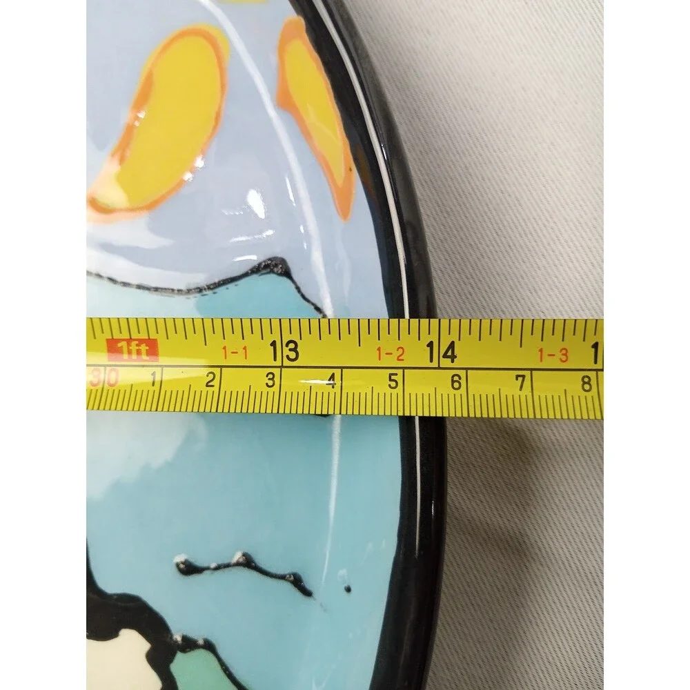 Vintage Lanz Russel Ceramic Cat Chip And Dip Platter Set Whimsical Beach 2pc